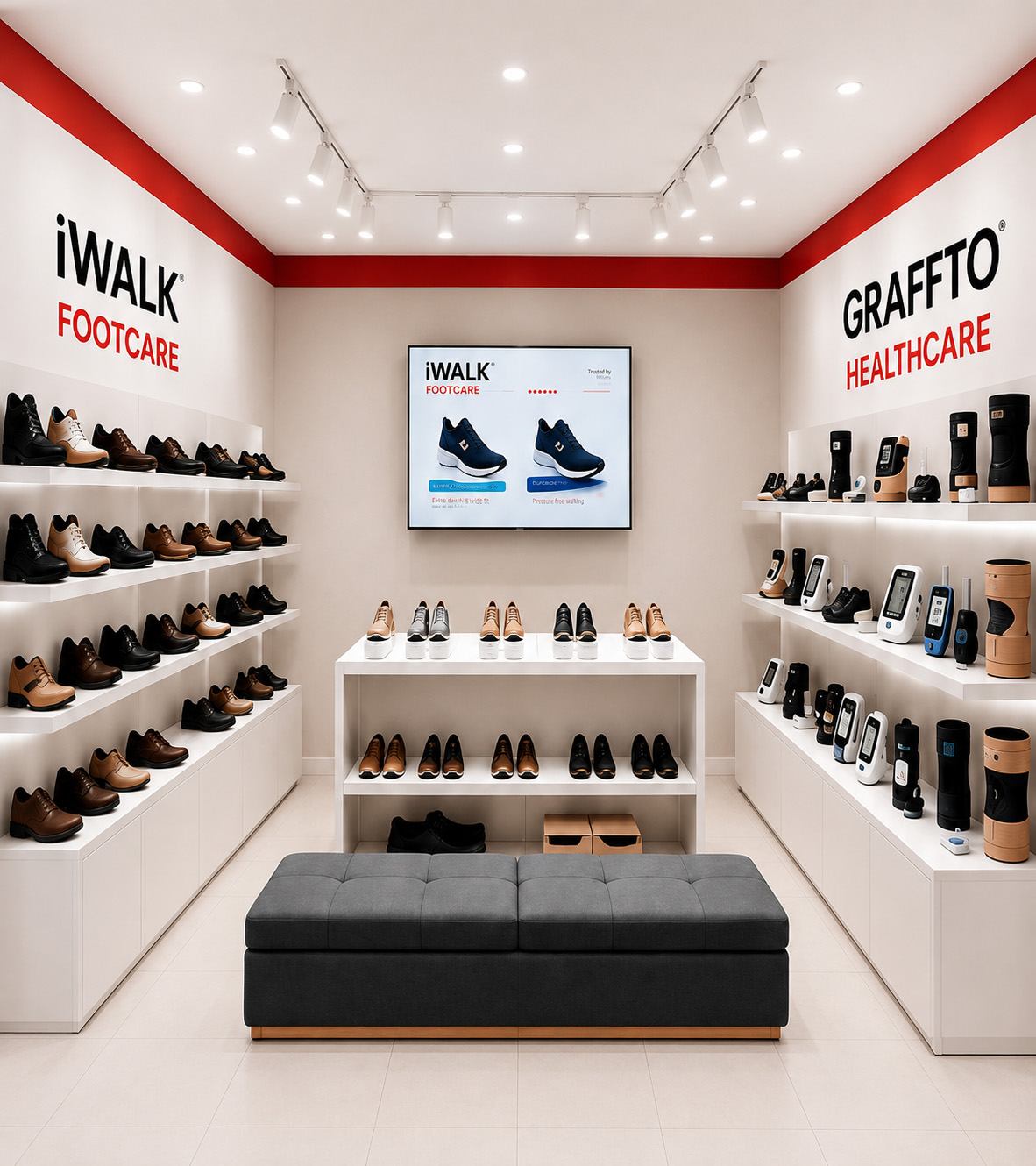 Modern retail shoe store showcasing AKKS footwear